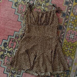 Teen Girl’s Brown & White Dot Spaghetti Strap Stretch Romper No Tags Sz X-Small